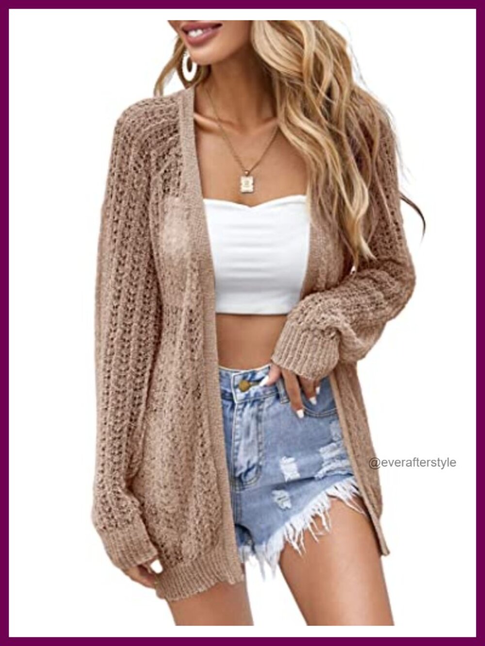 Crochet Lightweight Open Front Long Sleeve Summer Cardigan Cover Up